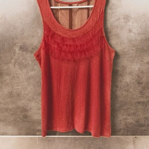 ☮️LSENBOYE WOMENS PRETTY RED FRONT MESH RUFFLE TANK TOP XL - Picture 1 of 12